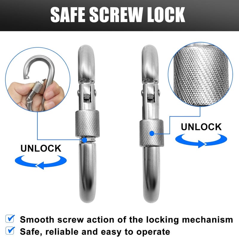 EFFIET 3.15 Inches 4 Inches Stainless Steel Carabiner for Gym Equipment Connection, Heavy Duty Spring Snap Hook Clips Buckle for Gym Exercise, Punching Bags, Hiking, Camping - Image 3